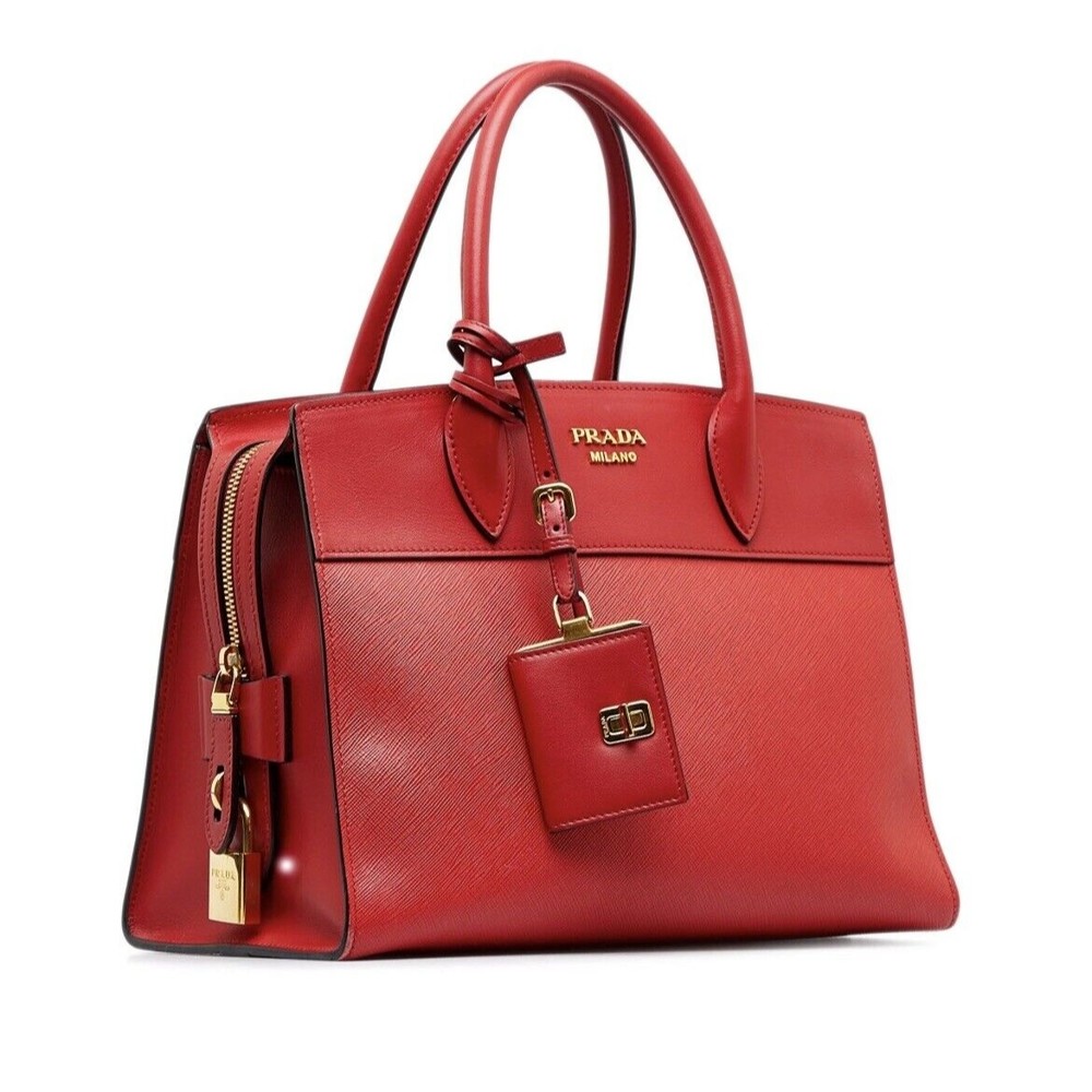 New Red Prada Saffiano and City Calf Esplanade Satchel - Picture 2 of 14